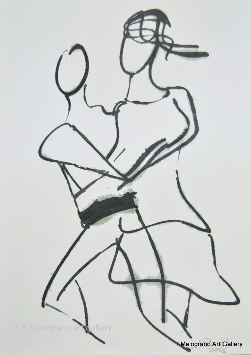 Disegno su carta di Futurboba realizzato con marker diluito in alcool, linea morbida. Un omaggio all'Amore e alla tenerezza