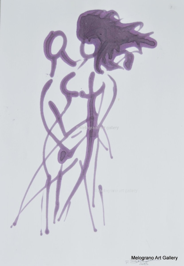 Disegno su carta di Futurboba realizzato con marker diluito in alcool, linea morbida. Un omaggio all'Amore e alla tenerezza