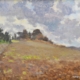 Quadro di paesaggio toscano nuvoloso, opera di Gloria Geraci, pittrice livornese della scuola labronica