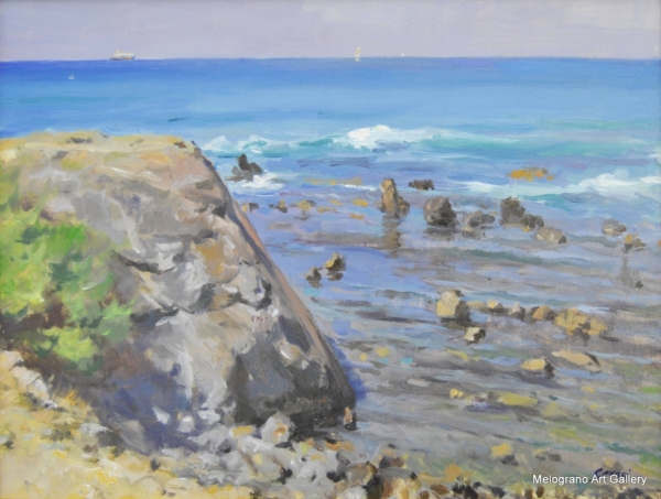 Quadro di paesaggio sul mare livornese all'Antignano, opera di Gloria Geraci, pittrice livornese della scuola labronica