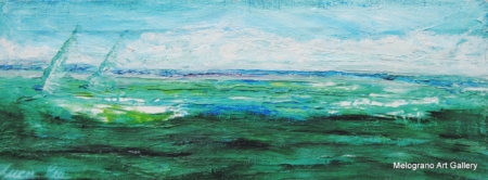 Mare quasi astratto dipinto da Luca Ceccanti, pittura figurativa dal vivo, colori e luci impressioniste.