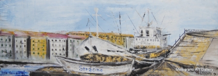 Scorcio di Livorno dipinto da Luca Ceccanti, pittura figurativa dal vivo, colori e luci impressioniste.