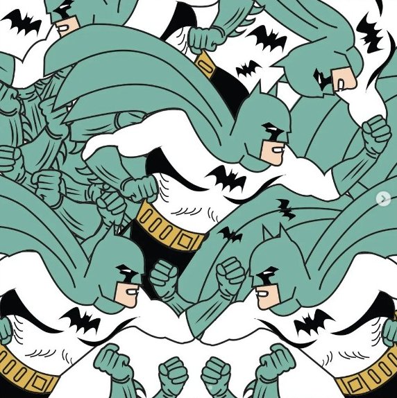 Batman, serie Supereroi di Luigi Massa, colori rivisitati, pattern serrato su cartoncino