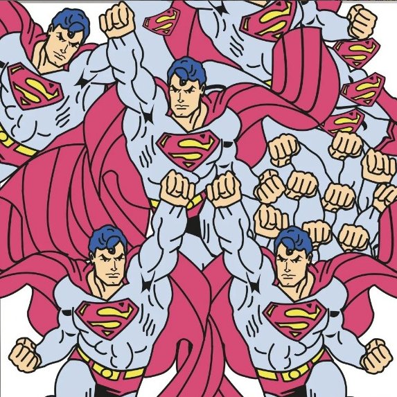 Superman, serie Supereroi di Luigi Massa, colori rivisitati, pattern serrato su cartoncino