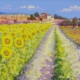 Quadro del pittore livornese Mario Bencini con girasoli nella campagna toscana