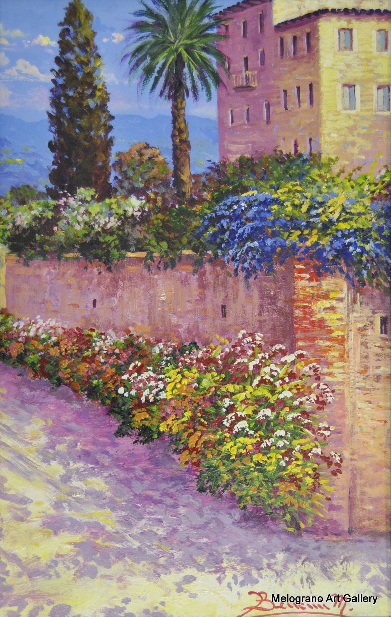 Quadro del pittore livornese Mario Bencini, cecchio muro fiorito