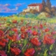 Quadro del pittore livornese Mario Bencini con papaveri nella campagna toscana
