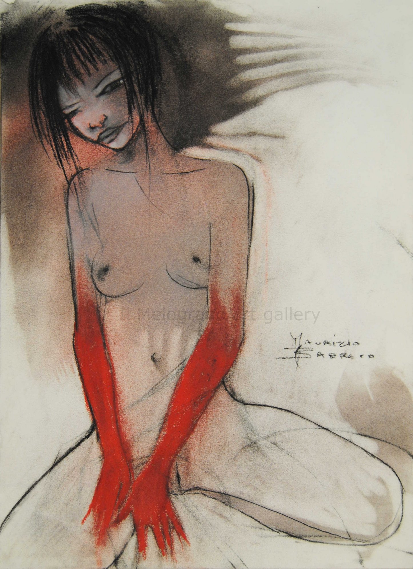 Le donne di Maurizio Barraco a carboncino e pastelli su carta. Sono nude, malinconiche, tragiche, simbolo di fragilità e consapevolezza.