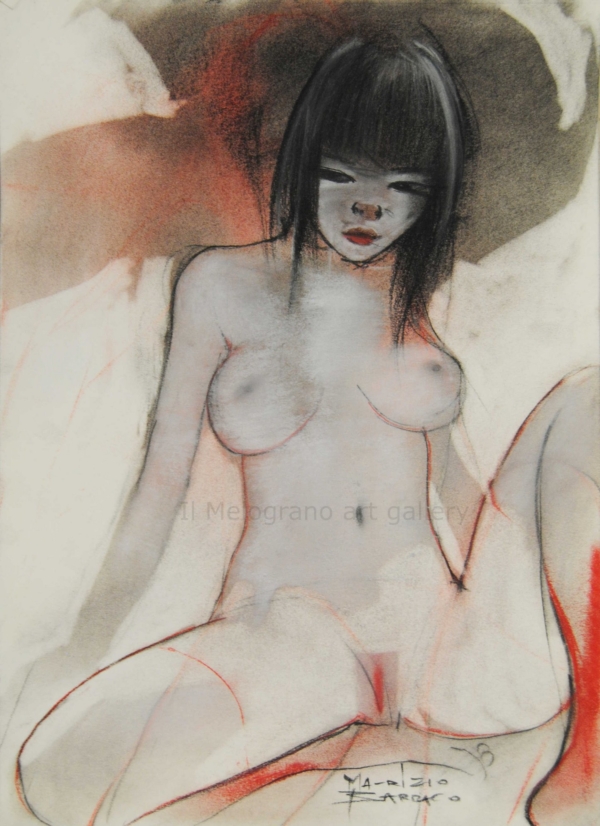 Le donne di Maurizio Barraco a carboncino e pastelli su carta. Sono nude, malinconiche, tragiche, simbolo di fragilità e consapevolezza.