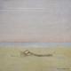 Quadro di Maurizio Pupilli, pittura puntinista, con un albero secco e riflessi rosati sul mare