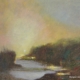 Quadro di Maurizio Pupilli, pittore livornese puntinista, con bagliori alla foce del fiume