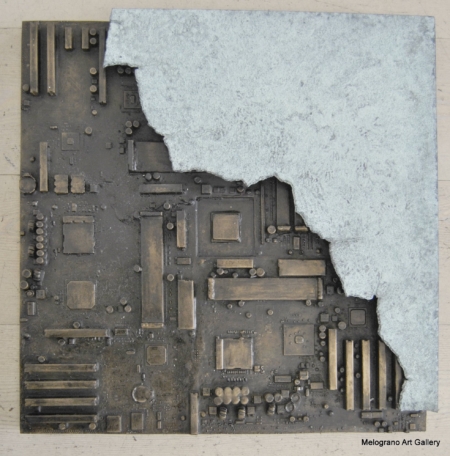 Quadro concettuale di Morgan Zangrossi serie in-prospettive. Ossidi e componenti metallici assemblati