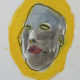Volto in grafite e pastello con aura gialla, opera su carta di Ottavio Mangiarini.
