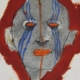 Maschera espressionista in grafite con velatura grigia e aura arancio, opera su carta di Ottavio Mangiarini.