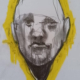 Disegno a grafite su carta di Ottavio Mangiarini, Presence Portrait con aura giallo zabaione, opera originale contemporanea.