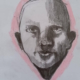 Disegno a grafite su carta di Ottavio Mangiarini, Presence Portrait con aura rosa bubblegum, opera originale contemporanea.