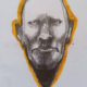 Disegno a grafite su carta di Ottavio Mangiarini, Presence Portrait con dettaglio arancio, opera originale contemporanea.
