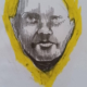 Disegno a grafite su carta di Ottavio Mangiarini, Presence Portrait con aura giallo limone, opera originale contemporanea.