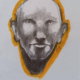 Disegno a grafite su carta di Ottavio Mangiarini, Presence Portrait con aura color arancio, opera originale contemporanea.