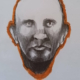 Disegno a grafite su carta di Ottavio Mangiarini, Presence Portrait con segno rosso arancio, opera originale contemporanea.