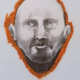 Disegno a grafite su carta di Ottavio Mangiarini, Presence Portrait con aura rosso chiaro, opera originale contemporanea.
