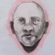 Disegno a grafite su carta di Ottavio Mangiarini, Presence Portrait con tocco rosa fluo, opera originale contemporanea.