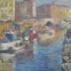 Darsena Livornese, dipinto di Riccardo Chirici, scorcio dei fossi con palazzi antichi riflessi nell’acqua