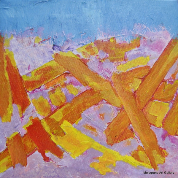 Quadro di Riccardo Lizio Astratto che celebra la gioia del colore, il colore azzurro e arancio