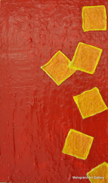 Quadro di Riccardo Lizio Astratto che celebra la gioia del colore, il colore rosso e la forma quadrata
