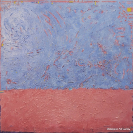 Opera di Riccardo Lizio, pittura materica con stratificazioni di colore e luce in equilibrio tra astrazione e paesaggio.