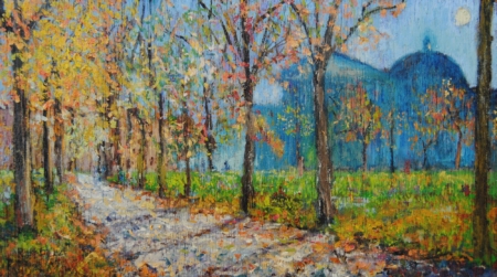 Autunno in Piazza Magenta a Livorno con serie di alberi e atmosfera vivace