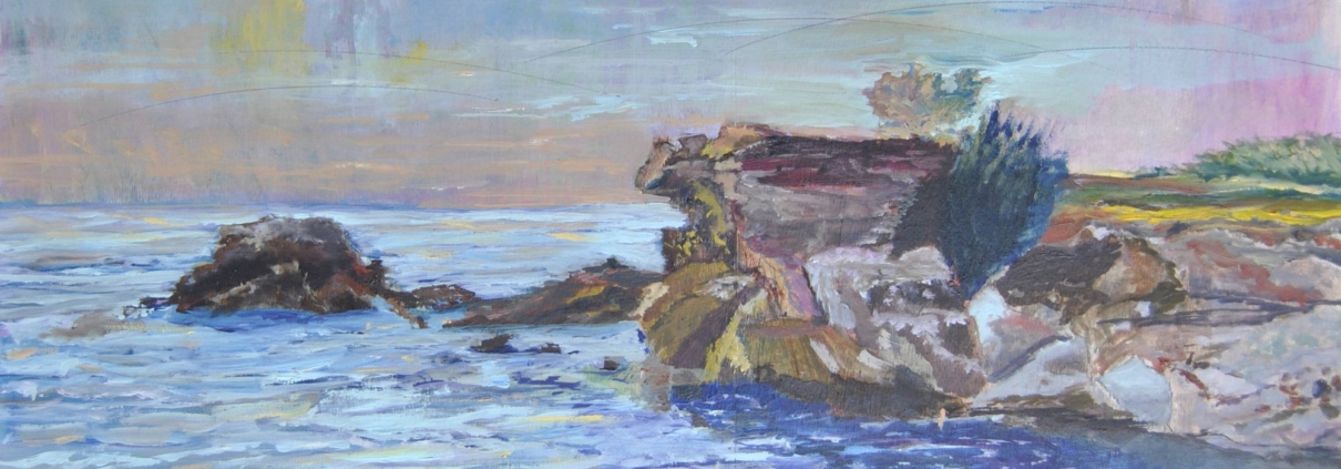 Roberto Becherucci Marina ad Antignano Dipinto di paesaggio marino di Roberto Becherucci, pittore livornese en plein air.