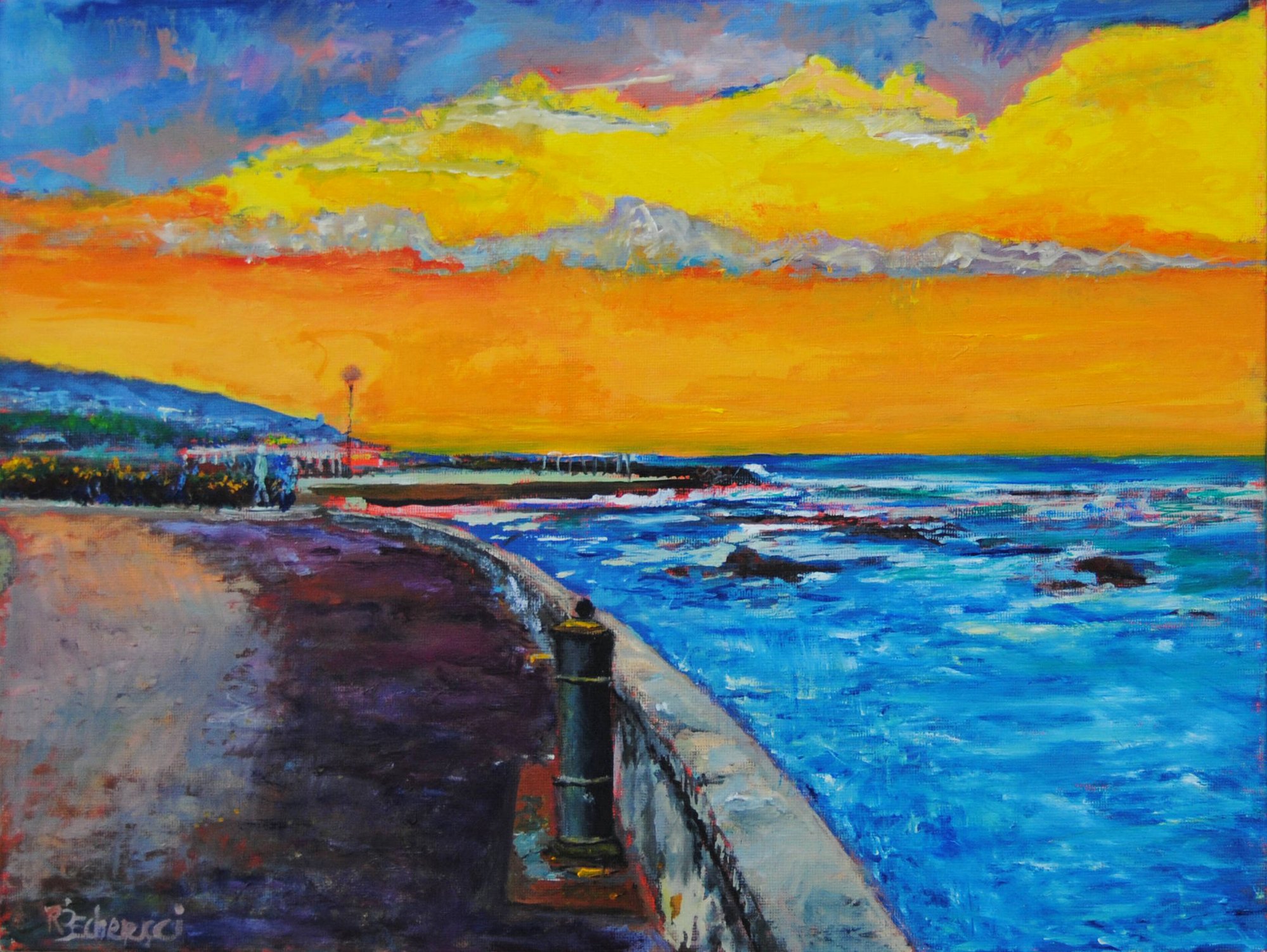 Tramonto arancio dall’Accademia Navale di Livorno visto dal lungomare