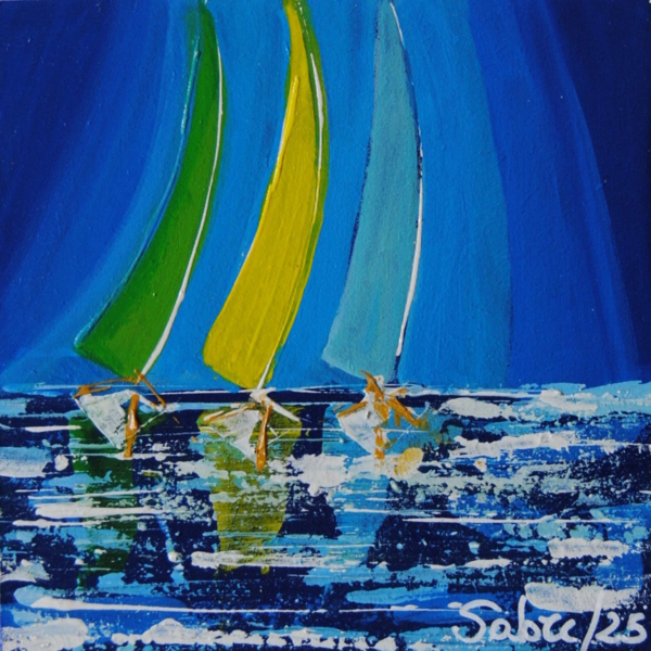 Vela 2 –quadro Vele in mare di Sabrina Faustini, colori caldi e solari in movimento