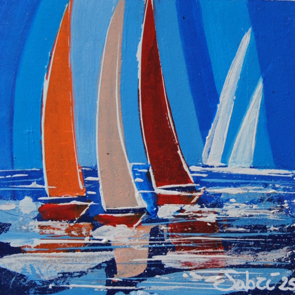 Vela 3 –quadro Vele in mare di Sabrina Faustini, colori pastello in movimento
