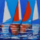 Vela 8 –quadro Vele in mare di Sabrina Faustini, azzurro, rosso e turchese in movimento