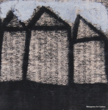 Monotipo con intervento manuale di Sergio Mazzoni – segni geometrici e tonalità terrose su carta.