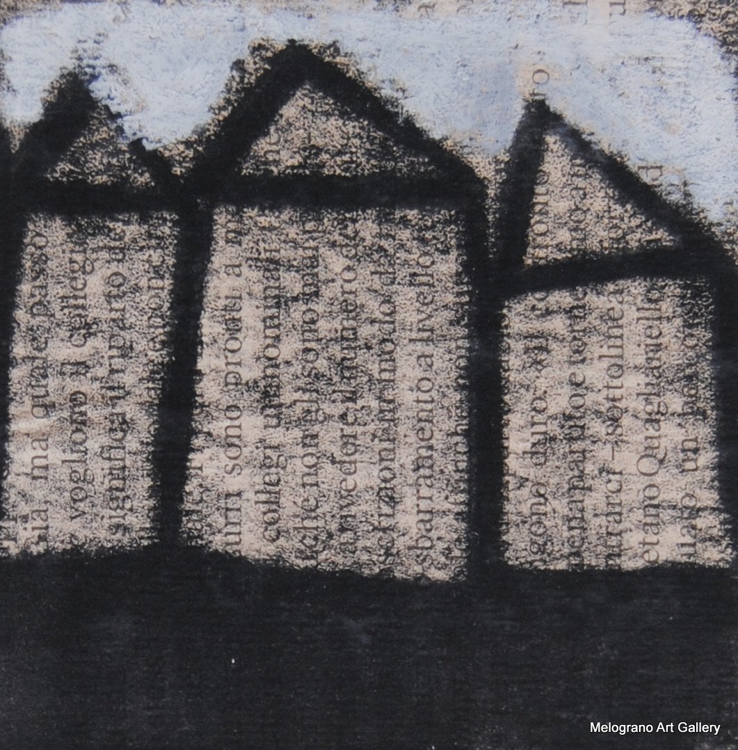 Monotipo con intervento manuale di Sergio Mazzoni – segni geometrici e tonalità terrose su carta.