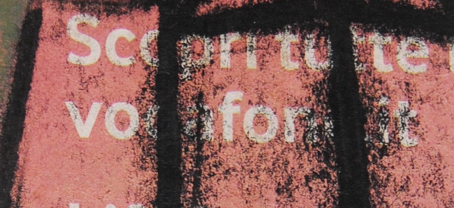 Monotipo con intervento manuale di Sergio Mazzoni – segni geometrici e tonalità terrose su carta.