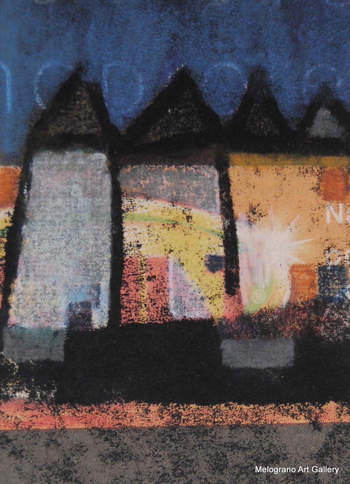 Monotipo con intervento manuale di Sergio Mazzoni – segni geometrici e tonalità terrose su carta.