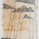 Monotipo con intervento manuale di Sergio Mazzoni – segni geometrici e tonalità terrose su carta.