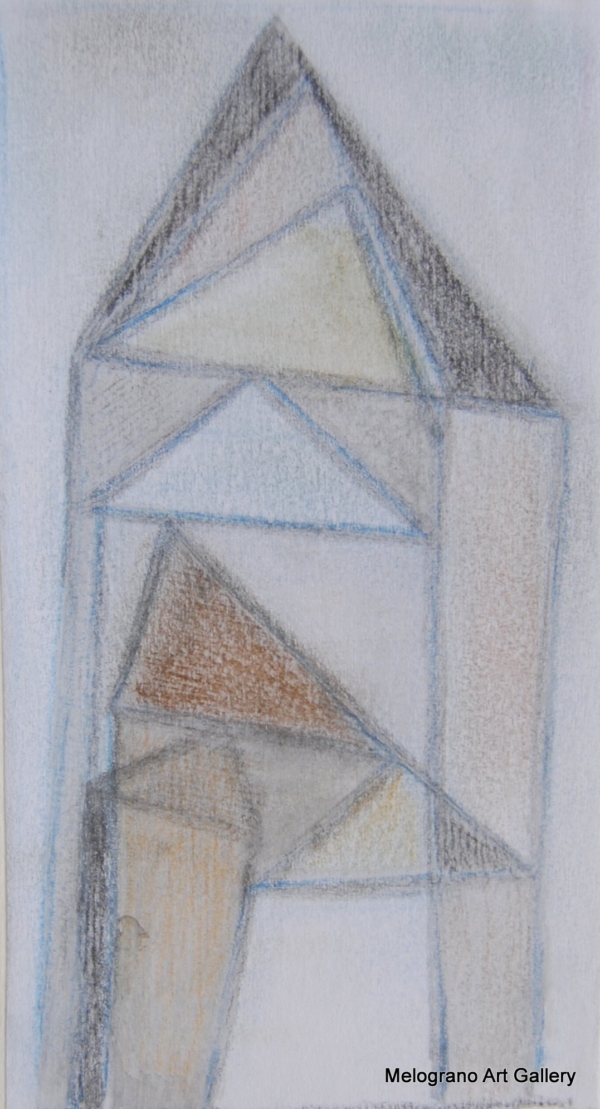 Monotipo con intervento manuale di Sergio Mazzoni – segni geometrici e tonalità terrose su carta.