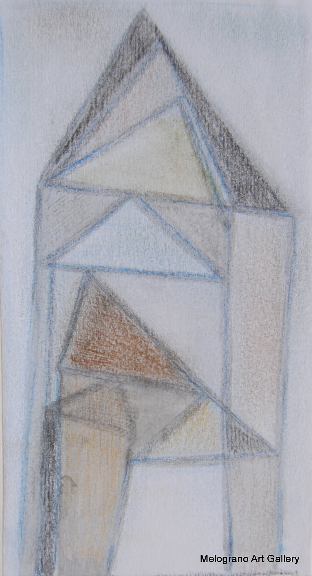 Monotipo con intervento manuale di Sergio Mazzoni – segni geometrici e tonalità terrose su carta.