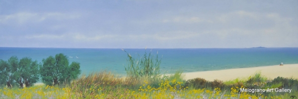 Olio su tela di Stefano Urzi, pittore livornese, con paesaggi marini realistici e poetici. Onde, spruzzi e riflessi del mare di Livorno catturati con sensibilità e maestria.