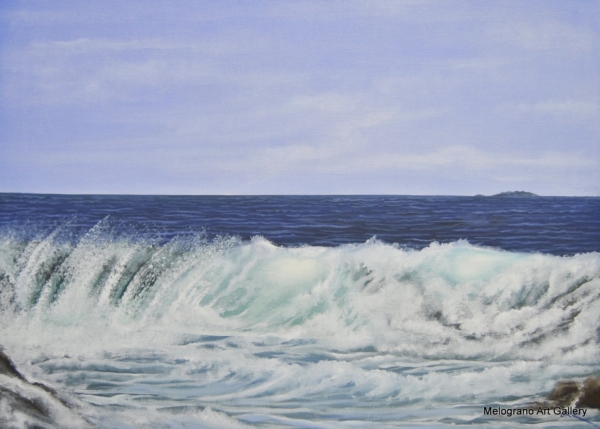 Olio su tela di Stefano Urzi, pittore livornese, con paesaggi marini realistici e poetici. Onde, spruzzi e riflessi del mare di Livorno catturati con sensibilità e maestria.