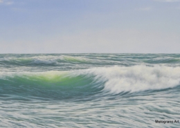 Opera di Stefano Urzi raffigurante il mare con onde, luce e spuma bianca, a Livorno