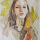 Ritratto femminile in acquerello su carta di riso, Taichi Ichikawa, volto sensuale e delicato.