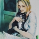 Acquerello di Taichi Ichikawa, giovane donna sorridente con un gatto al collo.