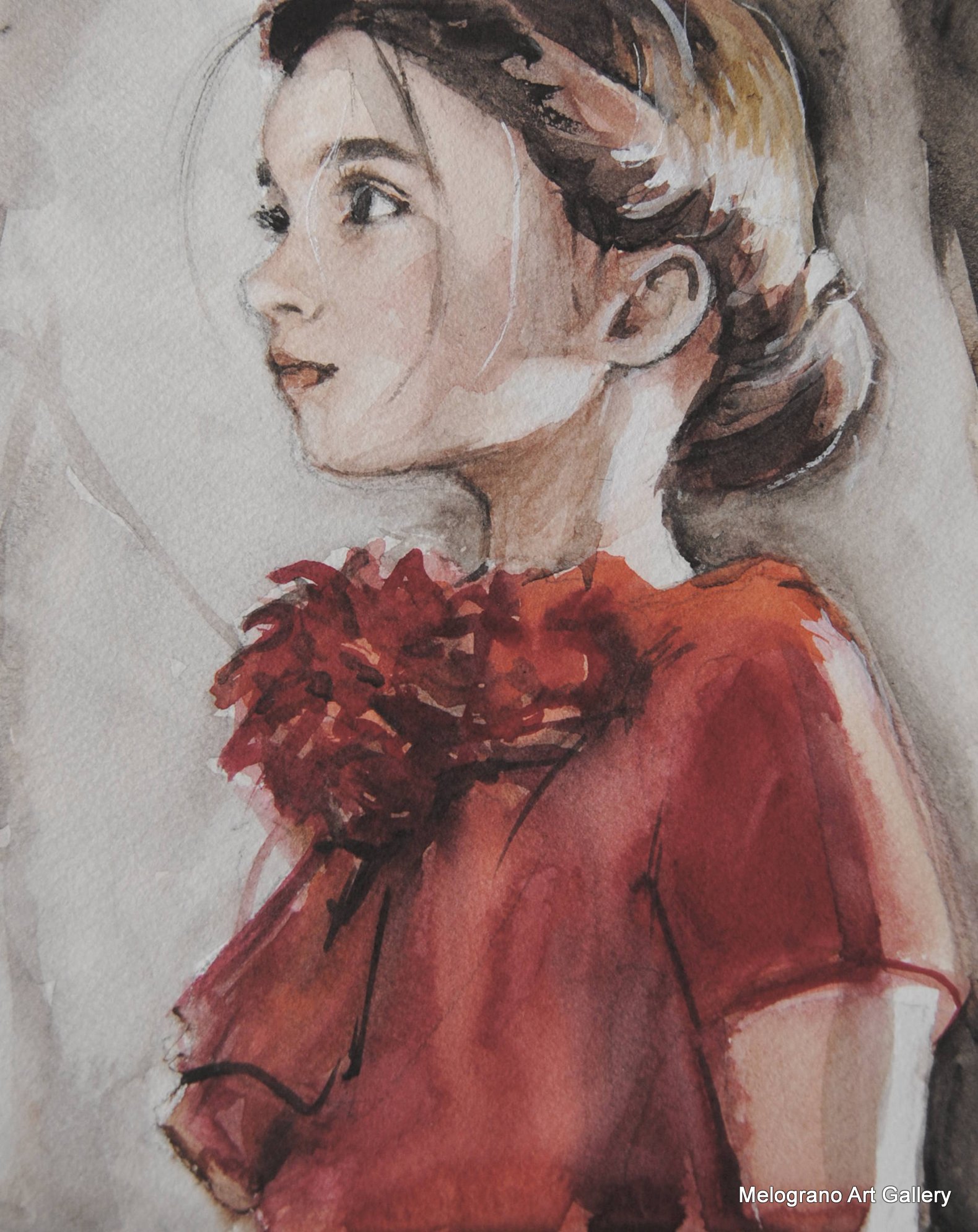 Ritratto acquerellato di donna, realizzato da Taichi Ichikawa con tono narrativo e contemporaneo.