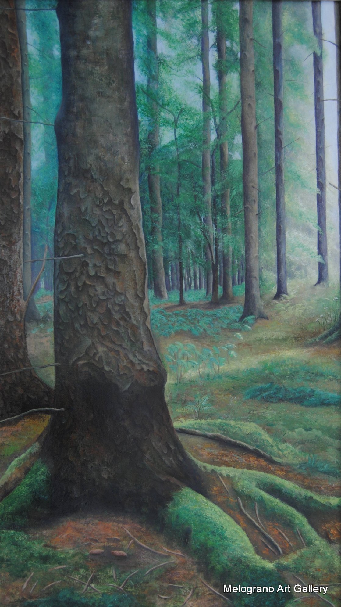 Quadro di Valeria Luschi rappresentante un bosco nei toni splendidi dei verdi bruni